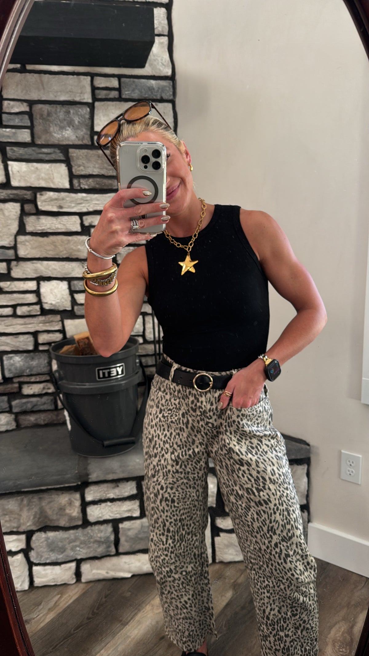 Stone Leopard Barrel Jeans