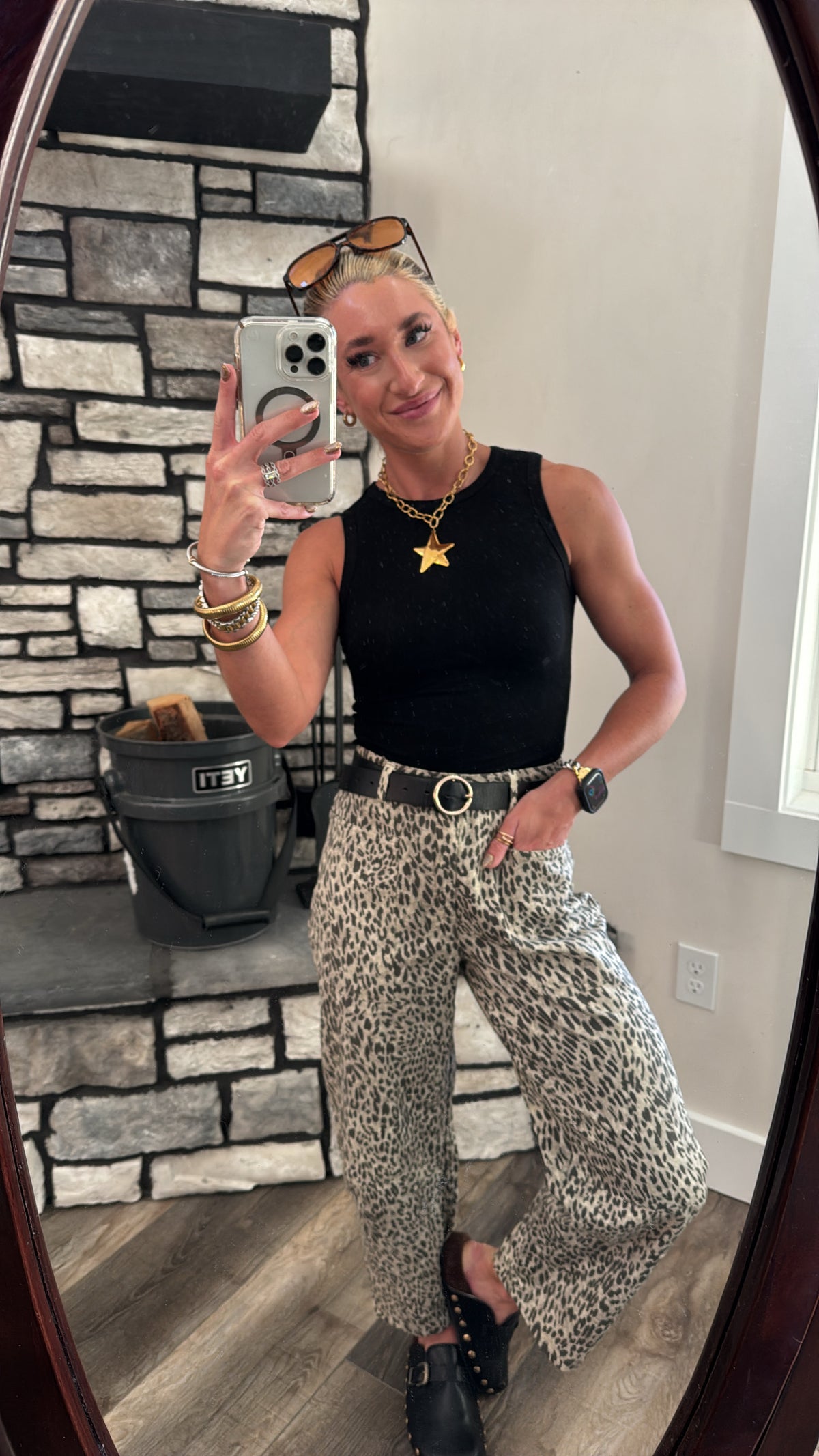 Stone Leopard Barrel Jeans