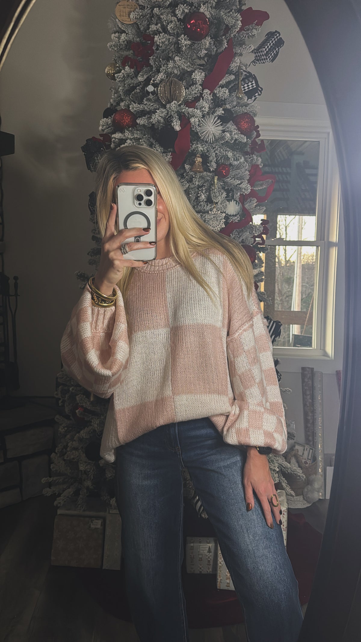 Rose Checkered Oversized Sweater