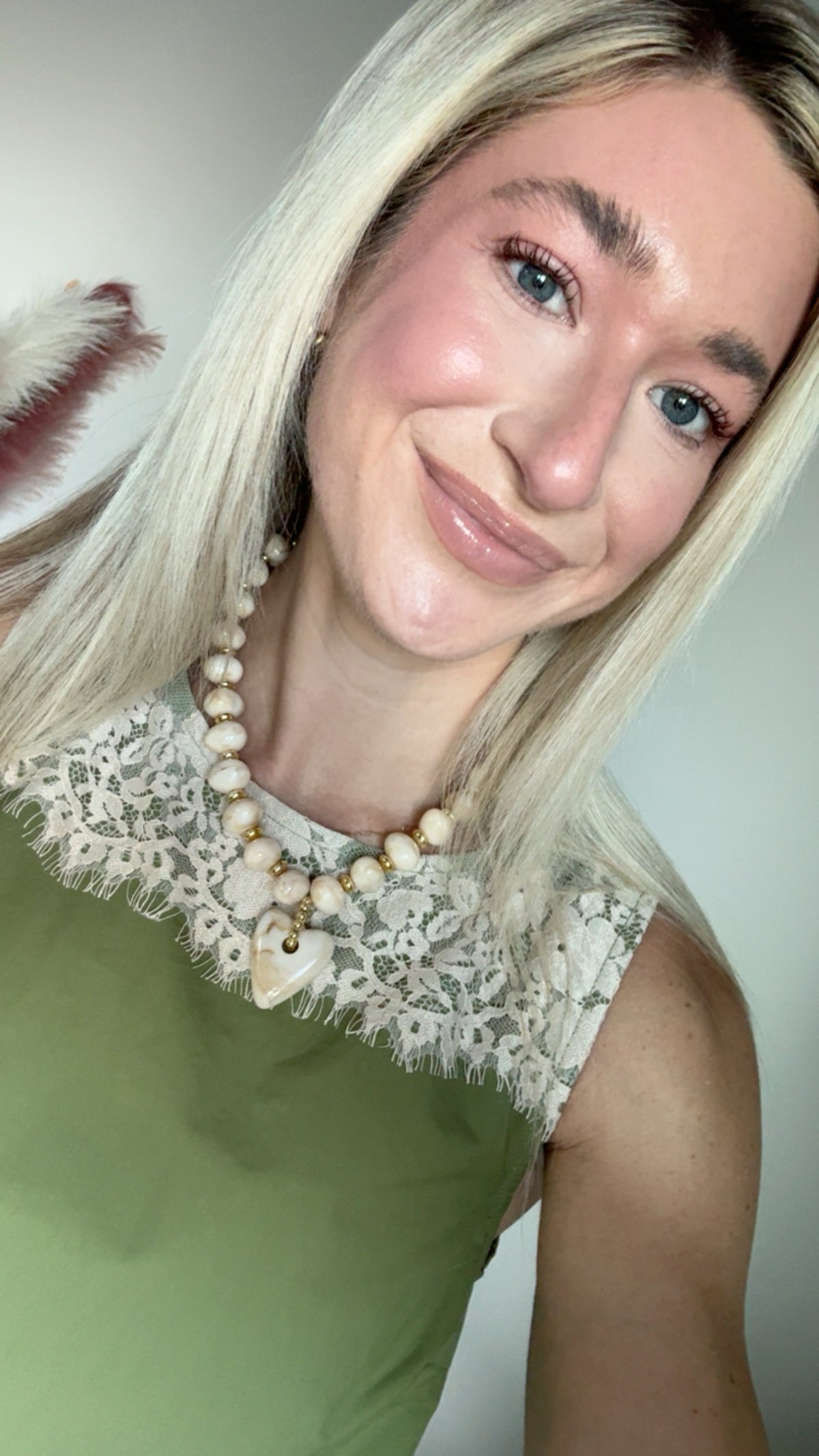 Cream Beaded Heart Drop Statement Necklace
