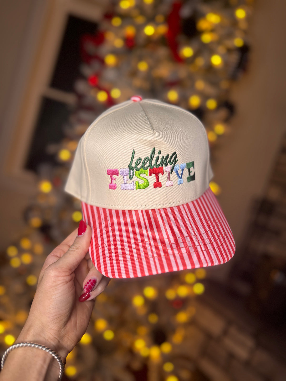 Feeling Festive Pink Striped Hat Christmas Hat