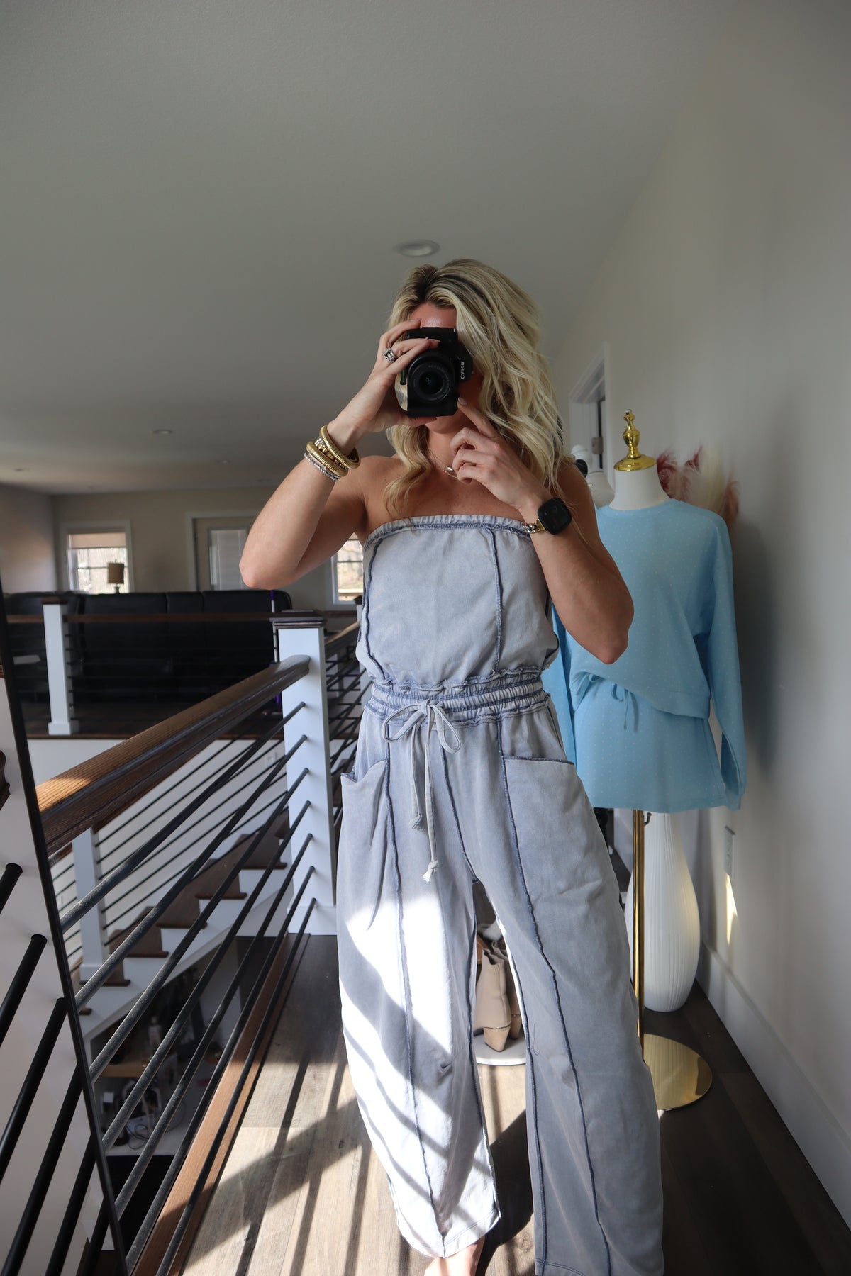 Cloud Denim Barrel Jumpsuit