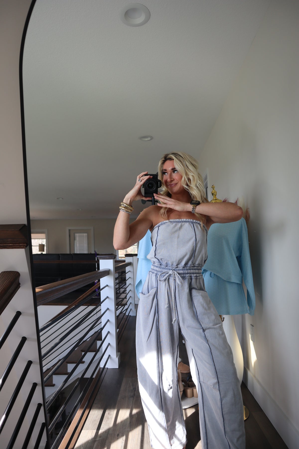 Cloud Denim Barrel Jumpsuit