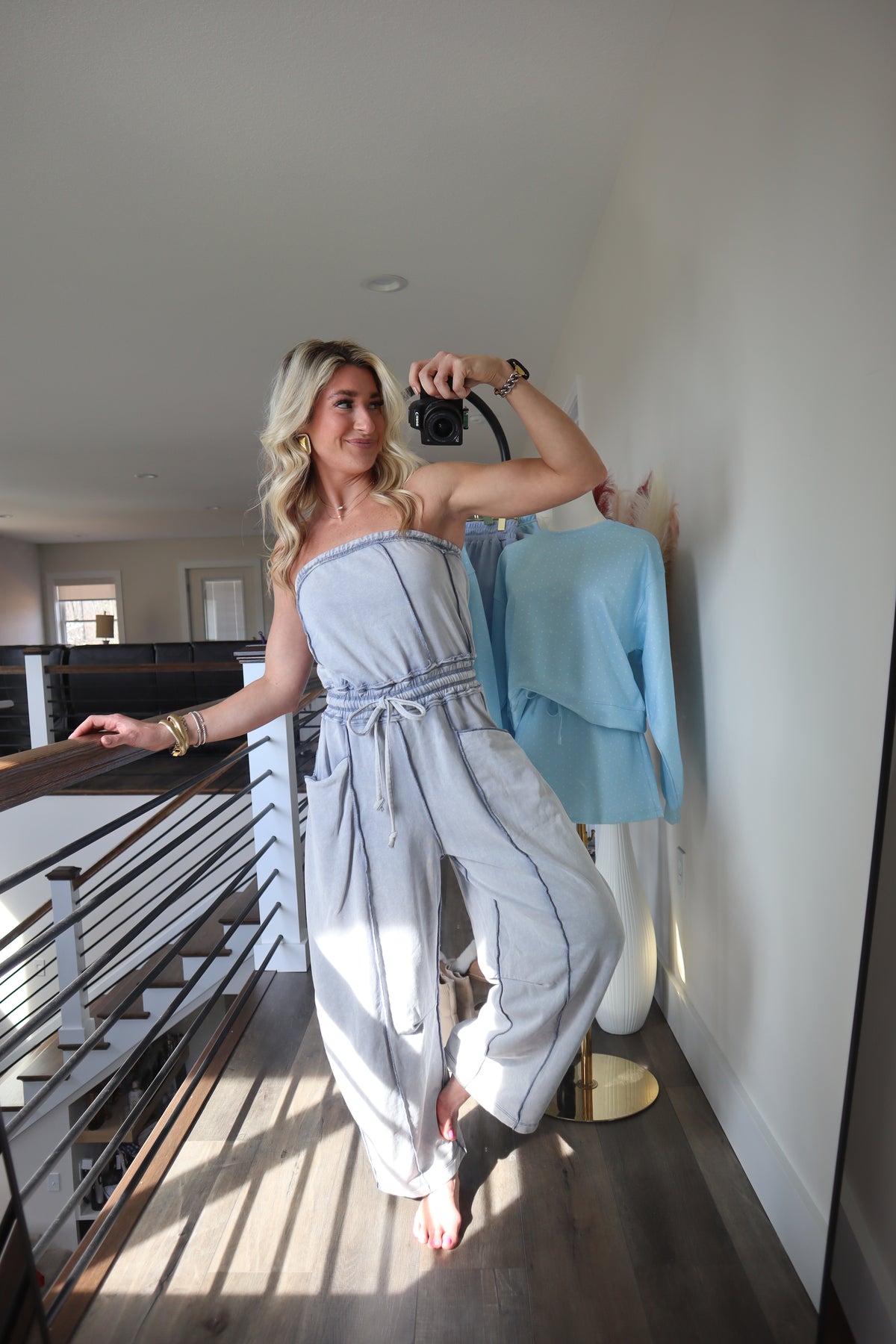 Cloud Denim Barrel Jumpsuit