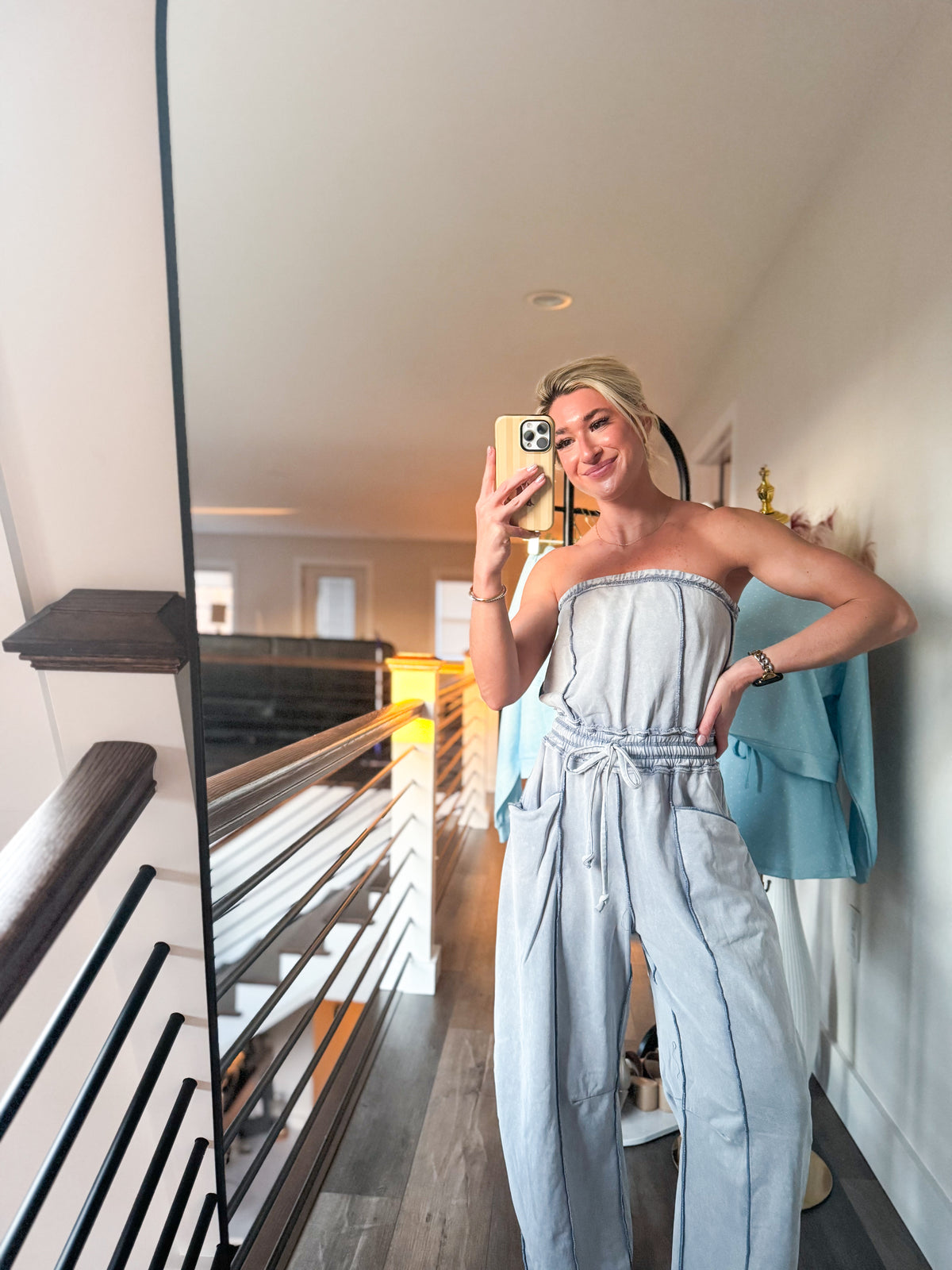 Cloud Denim Barrel Jumpsuit