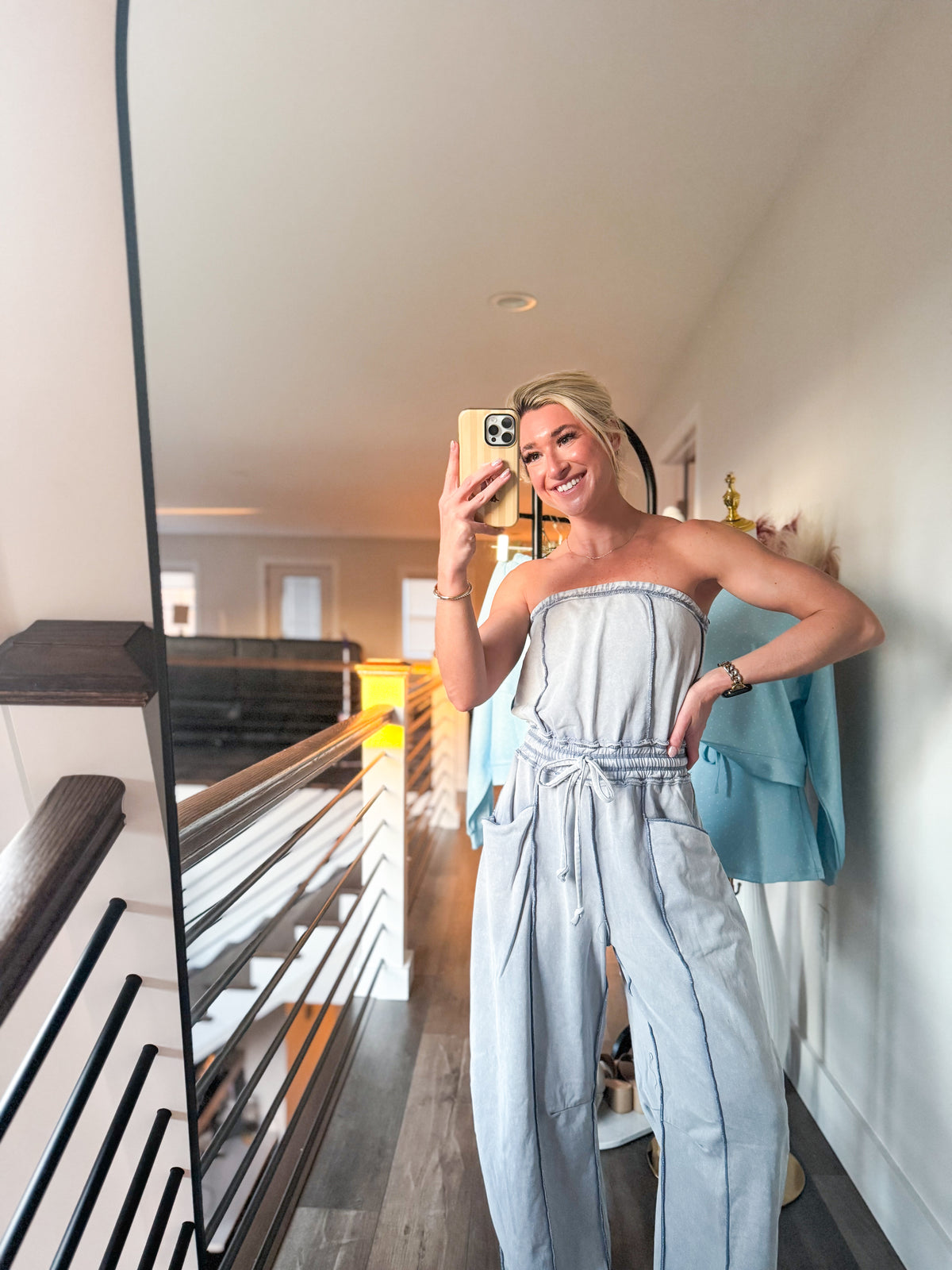 Cloud Denim Barrel Jumpsuit