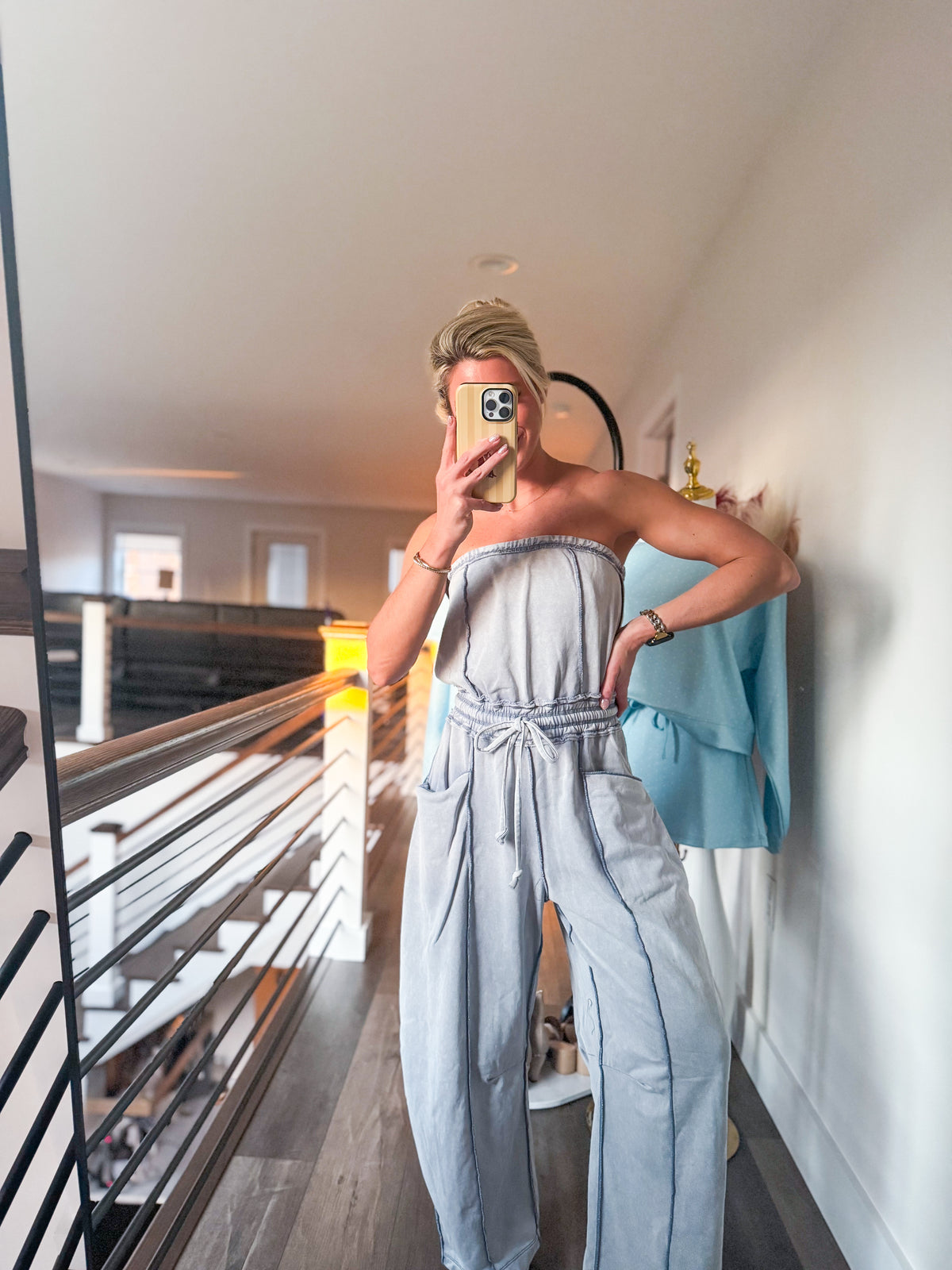 Cloud Denim Barrel Jumpsuit