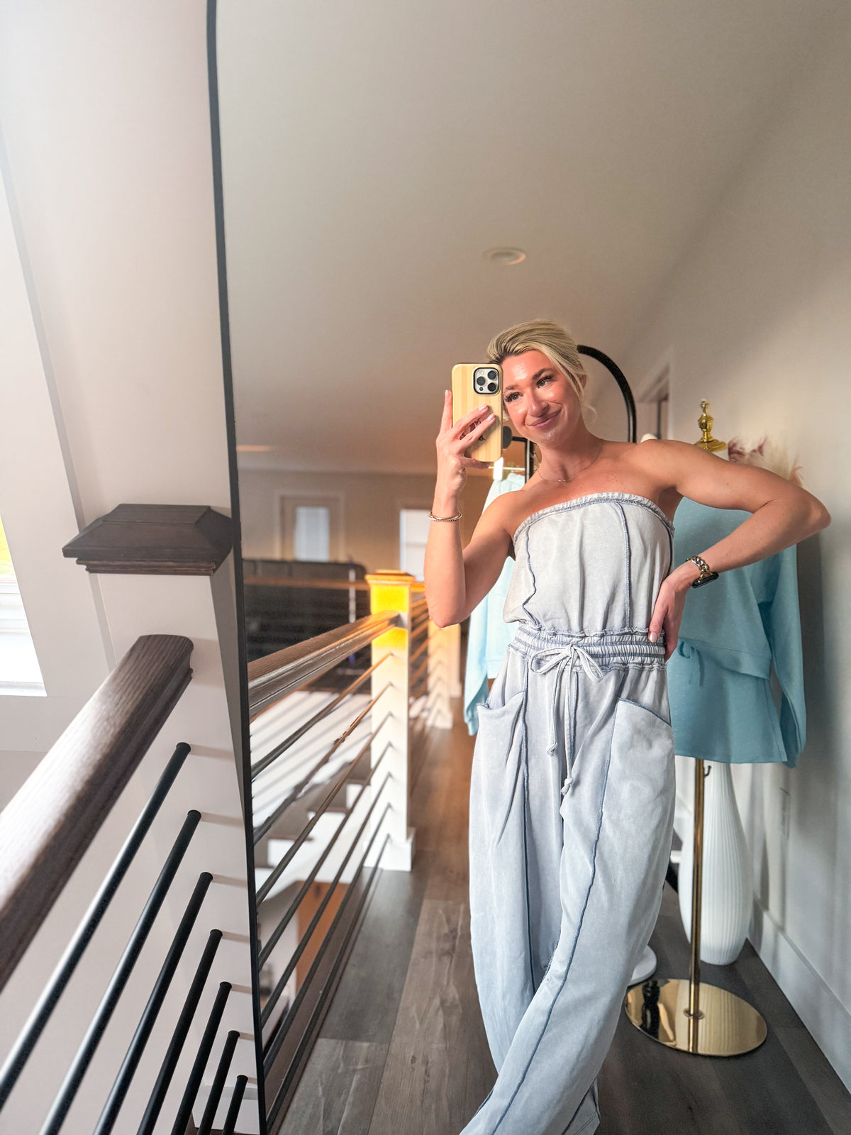 Cloud Denim Barrel Jumpsuit