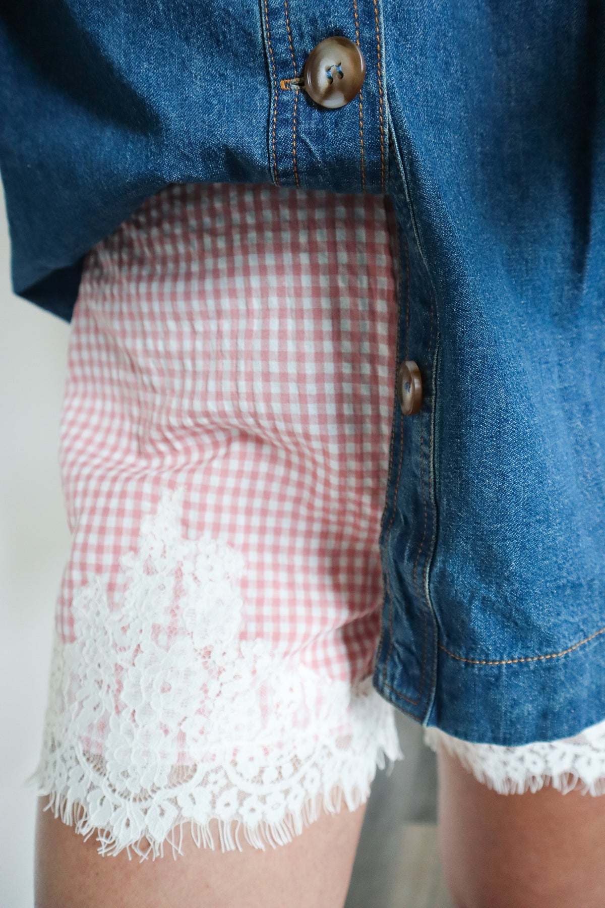 Poppy Pink Gingham Lace Shorts