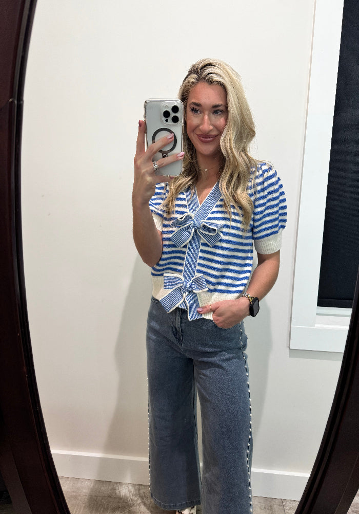 SOPHIE Blue Stripe Bow Top