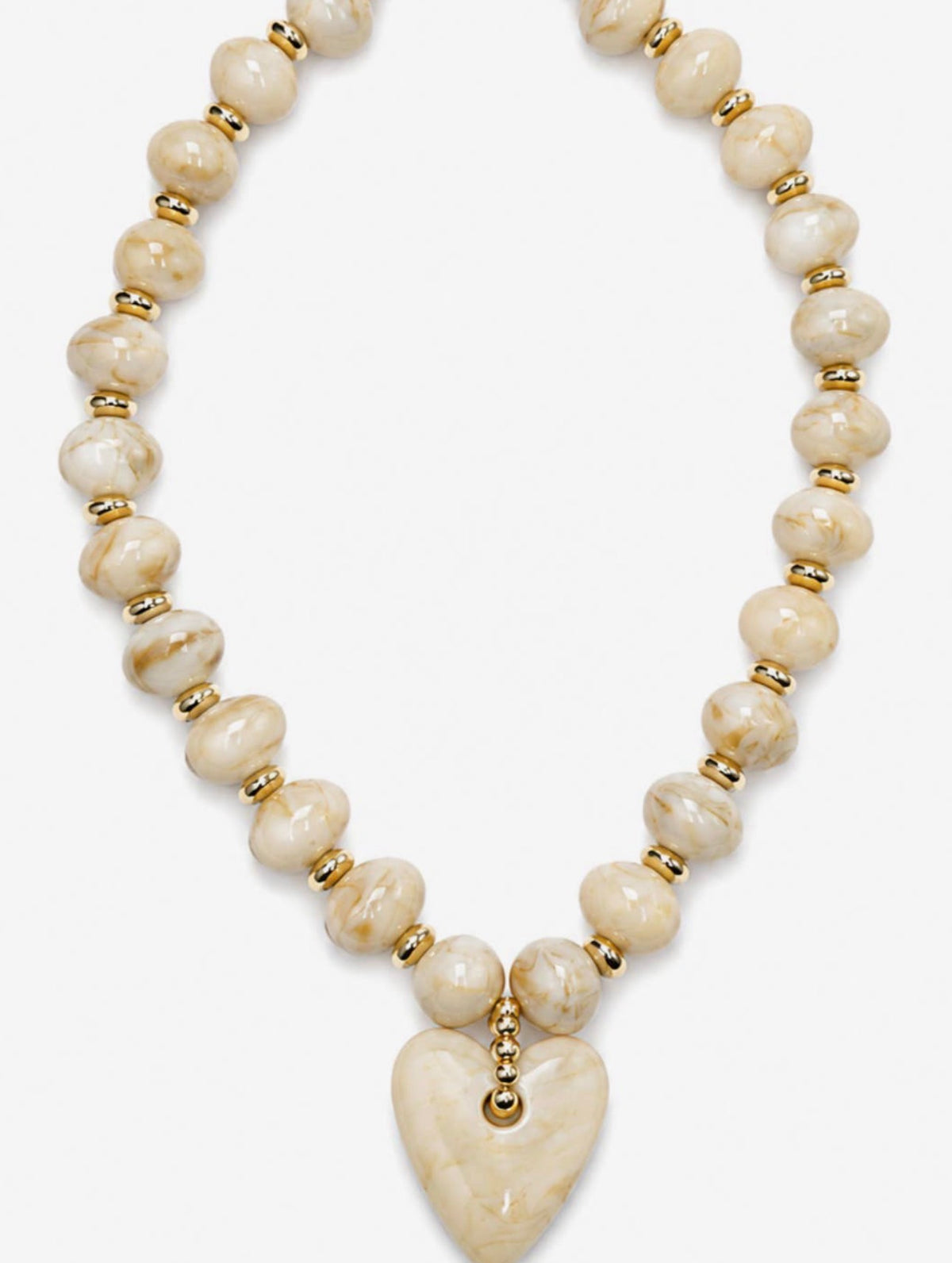 Cream Beaded Heart Drop Statement Necklace