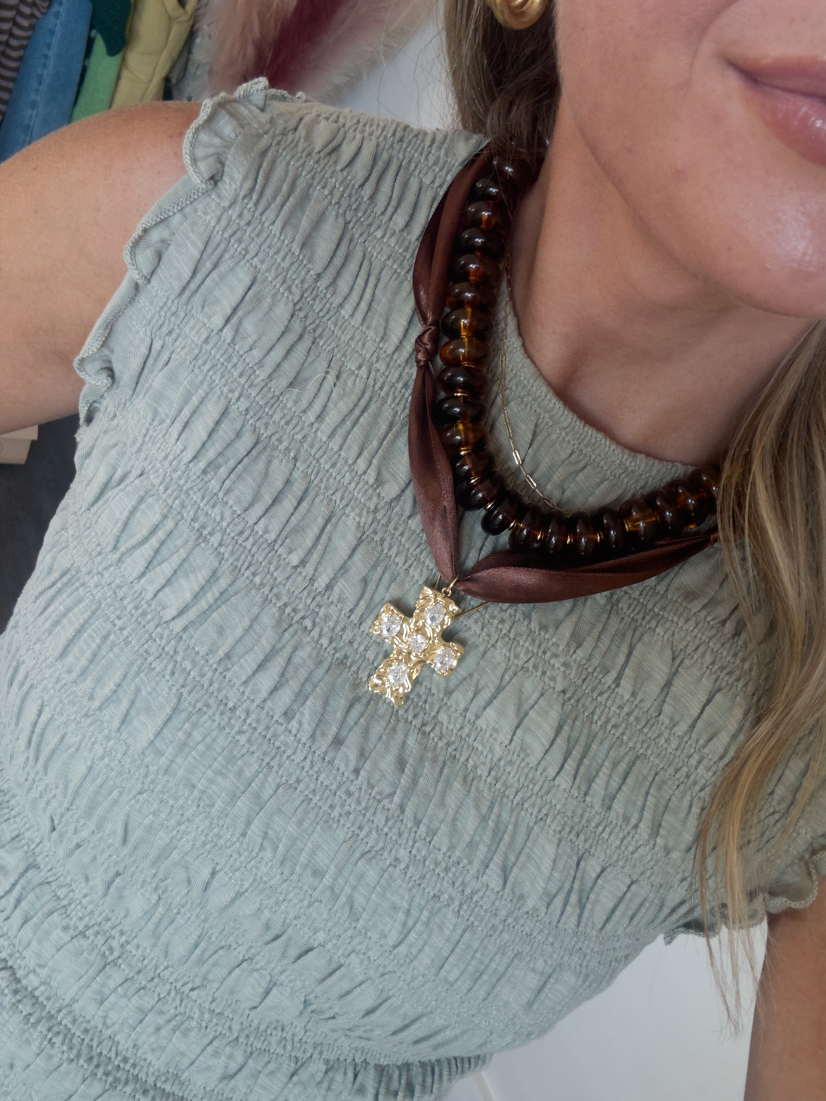 Brown Satin Scarf Necklace