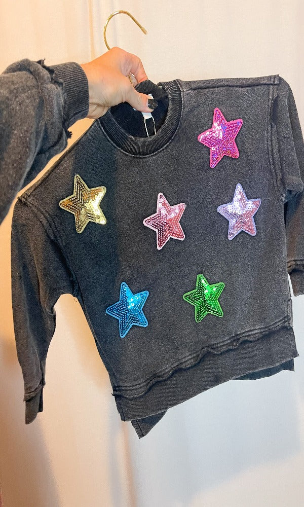 Mini Washed Black Oversized Star Sweatshirt