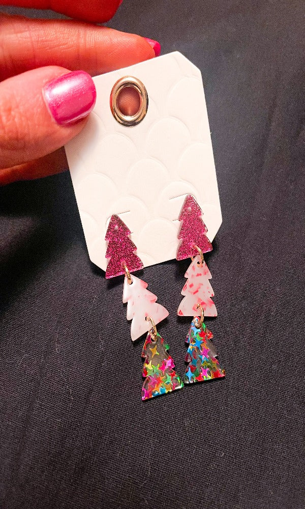 Tiered Christmas Tree Acrylic Earrings