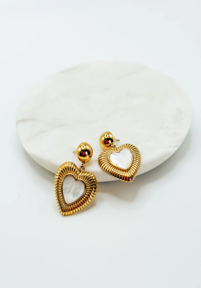 Golden Pearl Heart Earrings