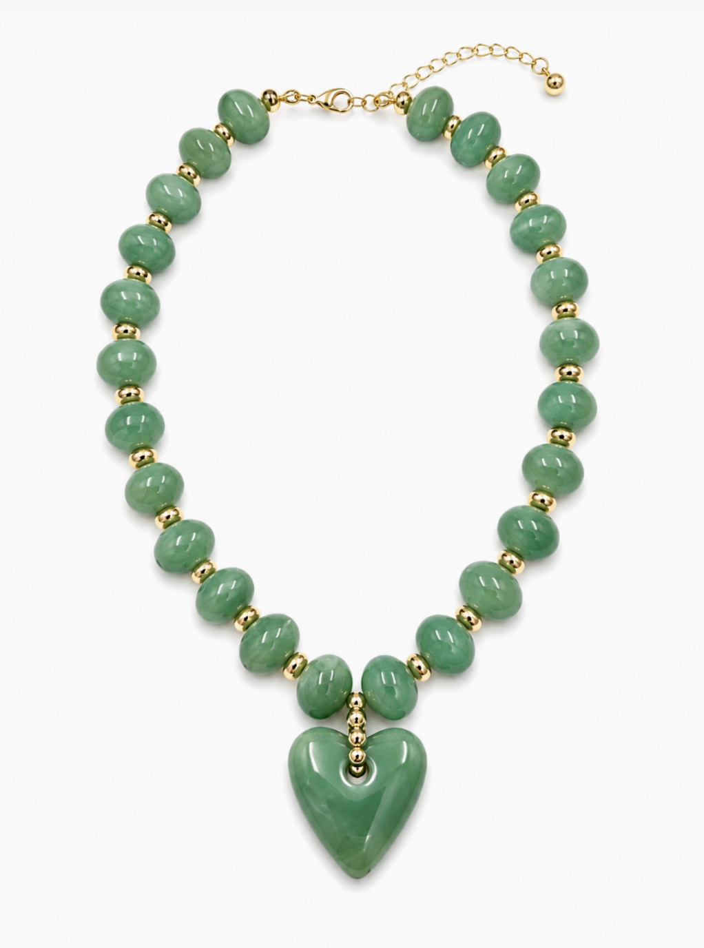 Green Beaded Heart Drop Statement Necklace