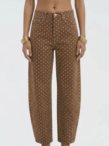 Chocolate Polka Dot Barrel Jeans